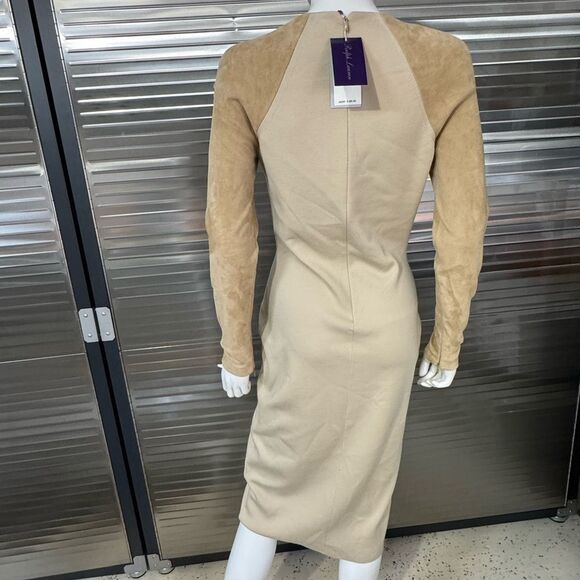 Ralph Lauren Purple Label Wool Beige Long Sleeve Suede Dress NWT Small - Picture 7 of 12